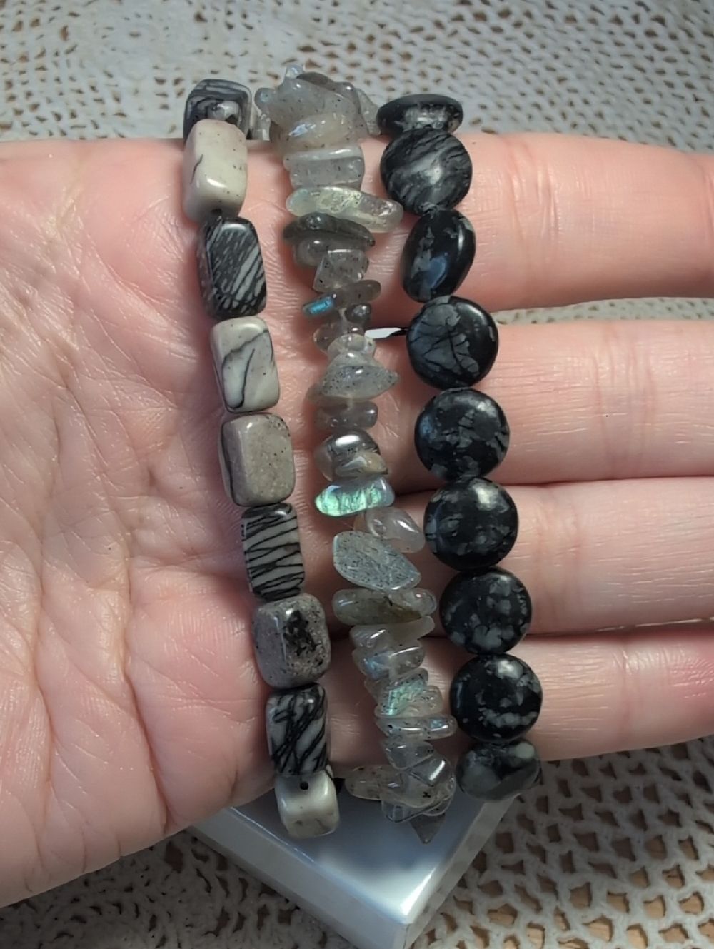 Handmade Alaskan Natural Stone Stretch Bracelet  • Jasper Labradorite Serpentine